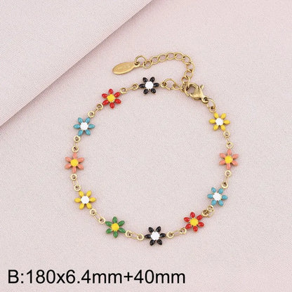 Wholesale Jewelry Simple Style Flower Titanium Steel 18K Gold Plated Enamel Bracelets Necklace