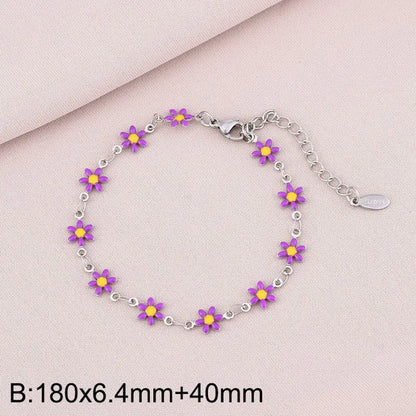 Wholesale Jewelry Simple Style Flower Titanium Steel 18K Gold Plated Enamel Bracelets Necklace