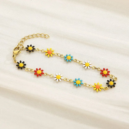 Wholesale Jewelry Simple Style Flower Titanium Steel 18K Gold Plated Enamel Bracelets Necklace