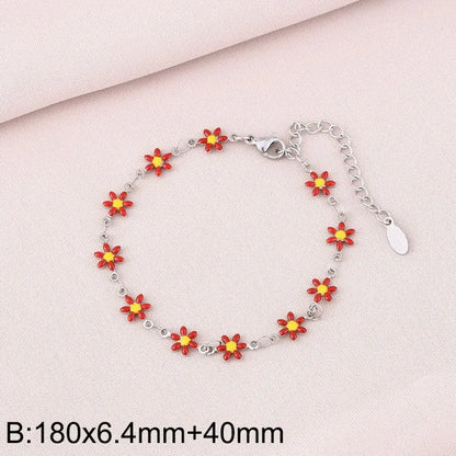 Wholesale Jewelry Simple Style Flower Titanium Steel 18K Gold Plated Enamel Bracelets Necklace