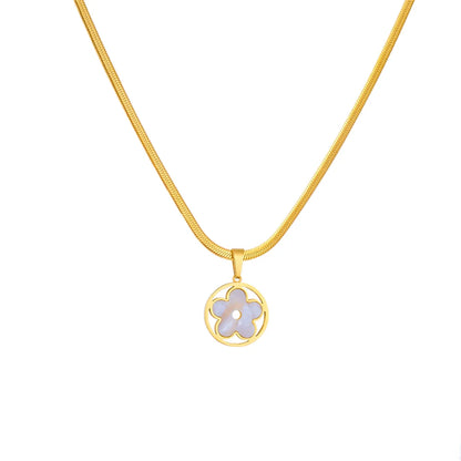 Simple Style Flower Titanium Steel Hollow Out Shell Gold Plated Pendant Necklace