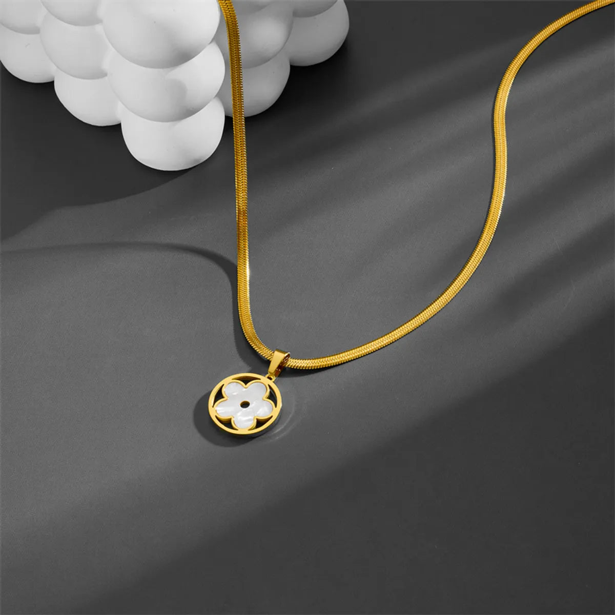 Simple Style Flower Titanium Steel Hollow Out Shell Gold Plated Pendant Necklace