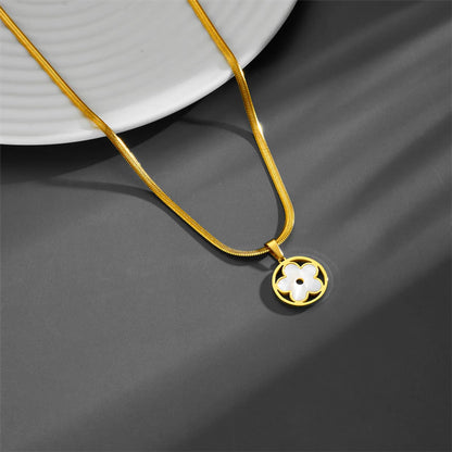 Simple Style Flower Titanium Steel Hollow Out Shell Gold Plated Pendant Necklace