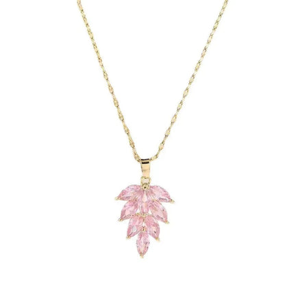 Simple Style Flower Titanium Steel Inlay Zircon Pendant Necklace