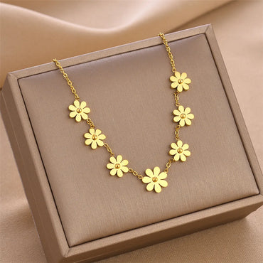 Simple Style Flower Titanium Steel Necklace 1 Piece