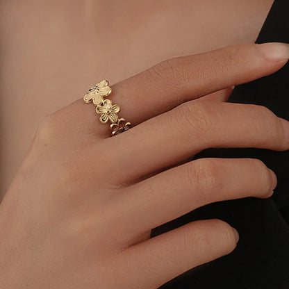 Simple Style Flower Titanium Steel Plating Open Ring