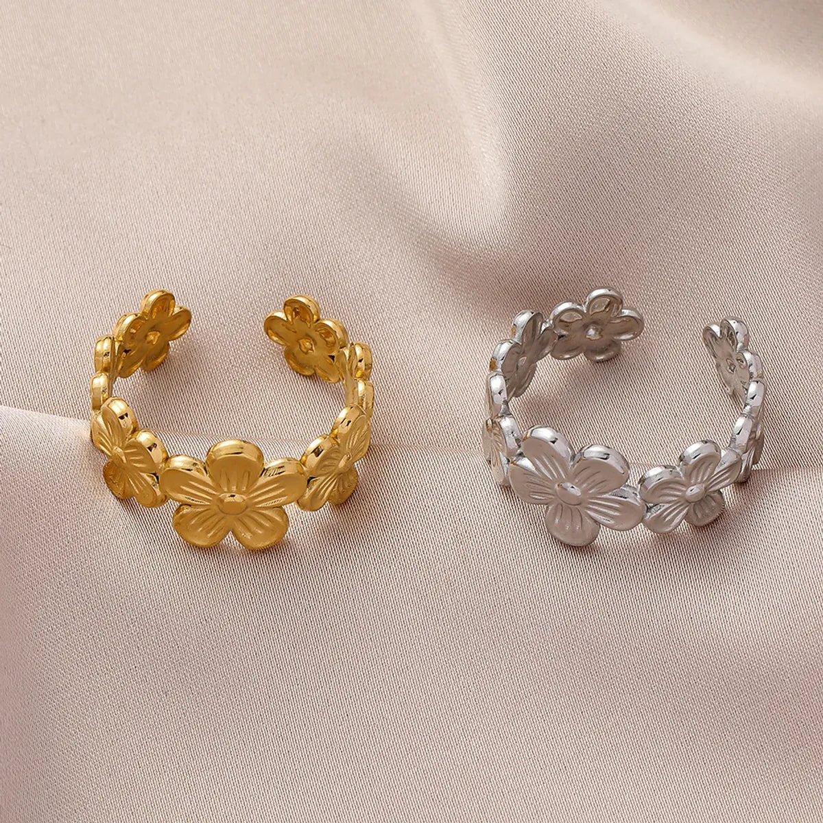 Simple Style Flower Titanium Steel Plating Open Ring