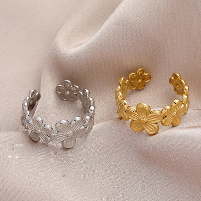 Simple Style Flower Titanium Steel Plating Open Ring