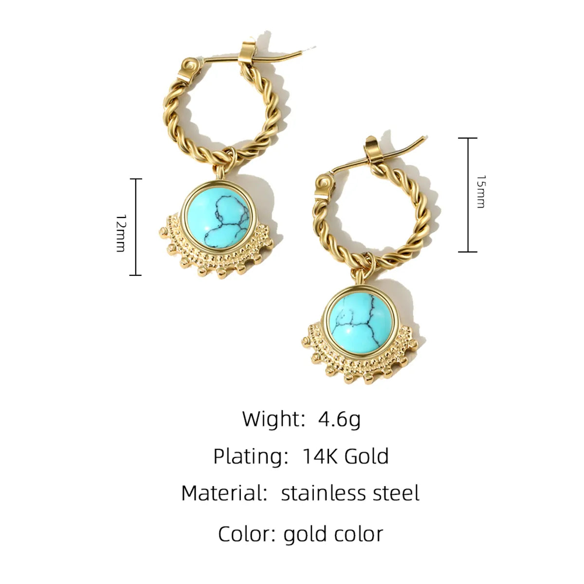 1 Pair Simple Style Flower Plating Inlay Titanium Steel Opal 14k Gold Plated Drop Earrings