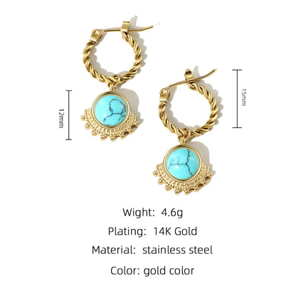 1 Pair Simple Style Flower Plating Inlay Titanium Steel Opal 14k Gold Plated Drop Earrings