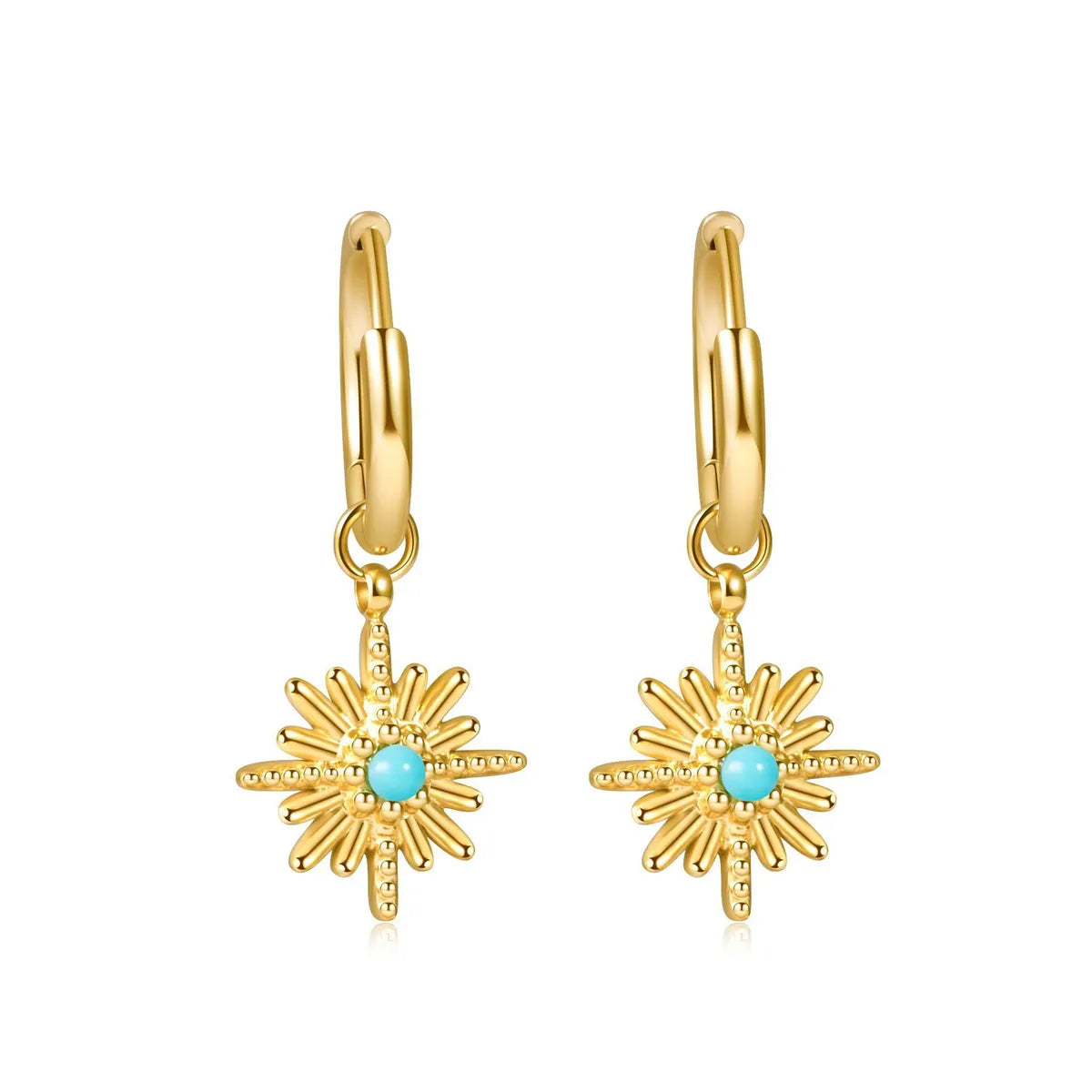 1 Pair Simple Style Flower Plating Inlay 304 Stainless Steel Turquoise 18K Gold Plated Drop Earrings