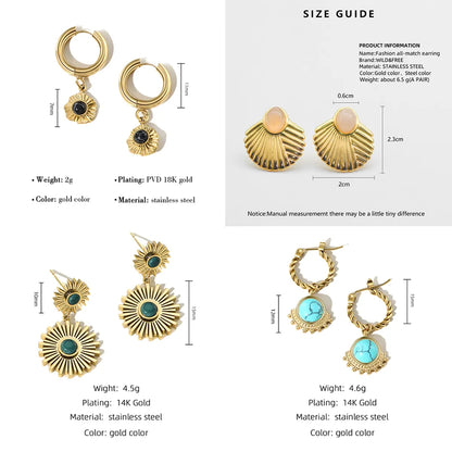 1 Pair Simple Style Flower Plating Inlay 304 Stainless Steel Turquoise 18K Gold Plated Drop Earrings