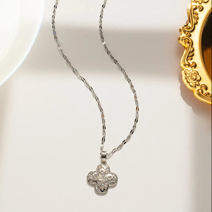 Simple Style Flower Titanium Steel Plating Inlay Zircon Pendant Necklace