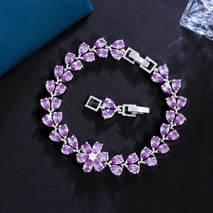 Simple Style Flower Wreath Copper Plating Inlay Zircon White Gold Plated Bracelets