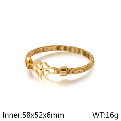 Simple Style Four Leaf Clover 304 Stainless Steel 18K Gold Plated Bangle In Bulk