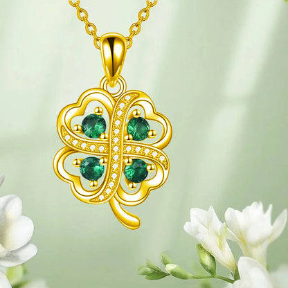 Simple Style Four Leaf Clover Alloy Acrylic Rhinestones Silver Plated Unisex Pendant Necklace