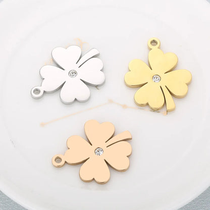 1 Piece Stainless Steel Rhinestones 18K Gold Plated Four Leaf Clover