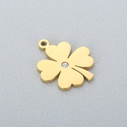 1 Piece Stainless Steel Rhinestones 18K Gold Plated Four Leaf Clover