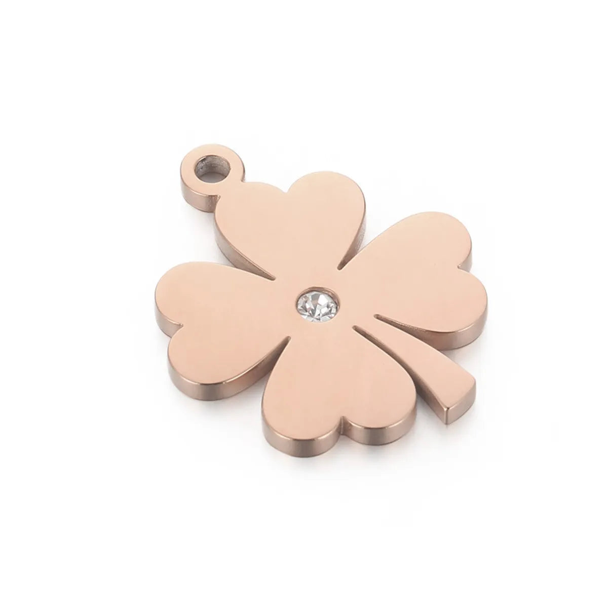 1 Piece Stainless Steel Rhinestones 18K Gold Plated Four Leaf Clover