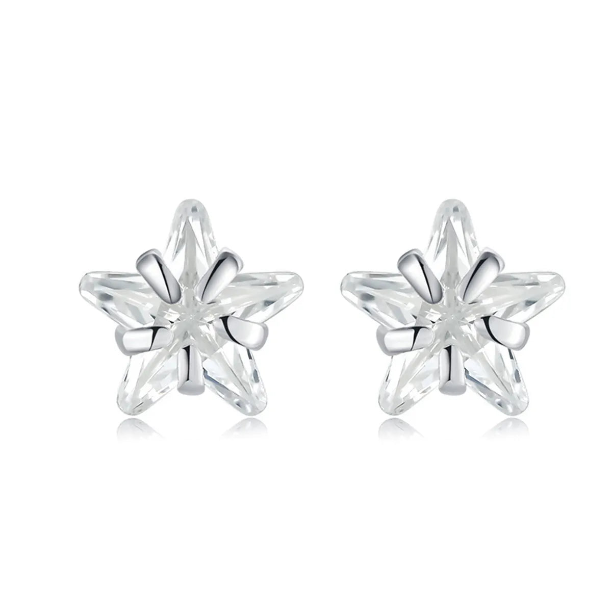 Simple Style Four Leaf Clover Star Heart Shape Silver Ear Studs 1 Pair