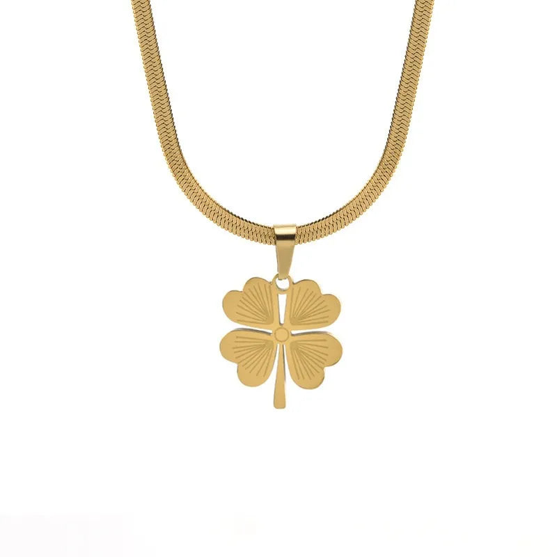 Simple Style Four Leaf Clover Titanium Steel Plating Pendant Necklace 1 Piece