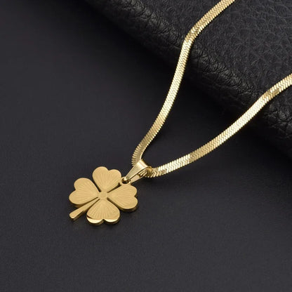 Simple Style Four Leaf Clover Titanium Steel Plating Pendant Necklace 1 Piece