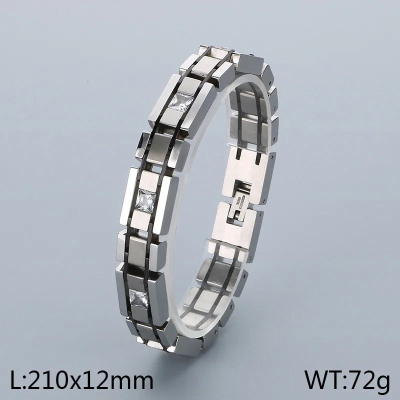 Simple Style Geometric 304 Stainless Steel Inlay Rhinestones Men'S Bracelets