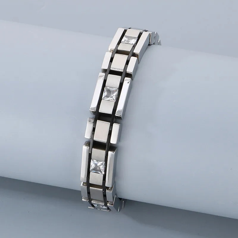 Simple Style Geometric 304 Stainless Steel Inlay Rhinestones Men'S Bracelets