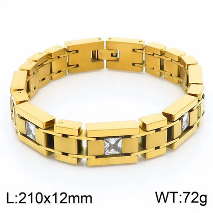 Simple Style Geometric 304 Stainless Steel Inlay Rhinestones Men'S Bracelets