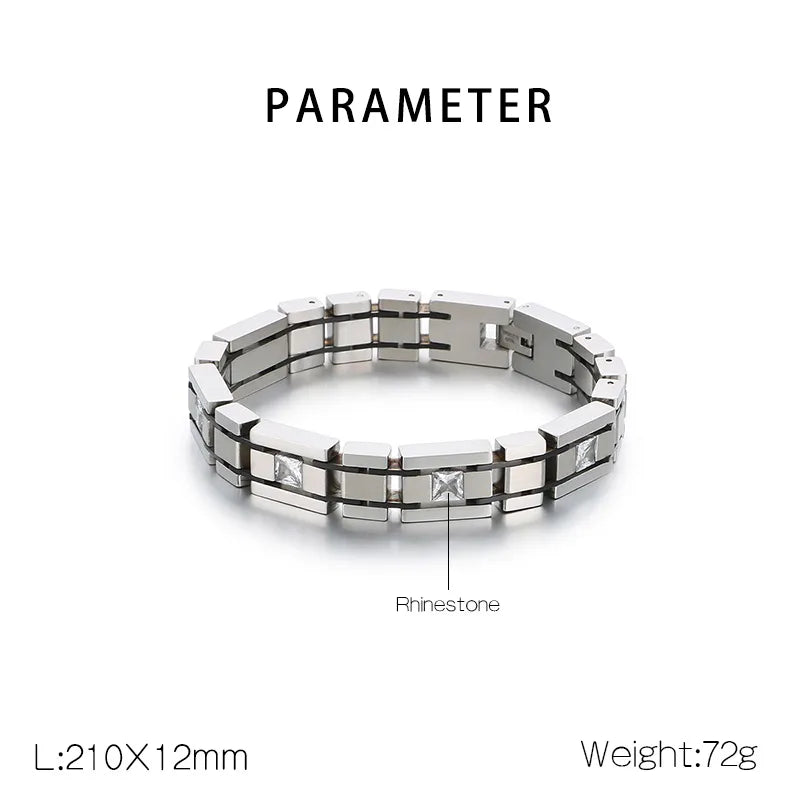 Simple Style Geometric 304 Stainless Steel Inlay Rhinestones Men'S Bracelets