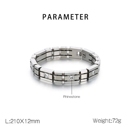 Simple Style Geometric 304 Stainless Steel Inlay Rhinestones Men'S Bracelets