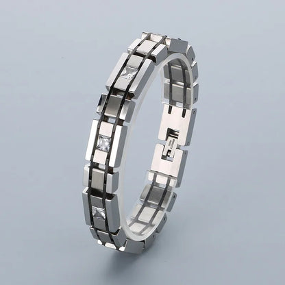 Simple Style Geometric 304 Stainless Steel Inlay Rhinestones Men'S Bracelets