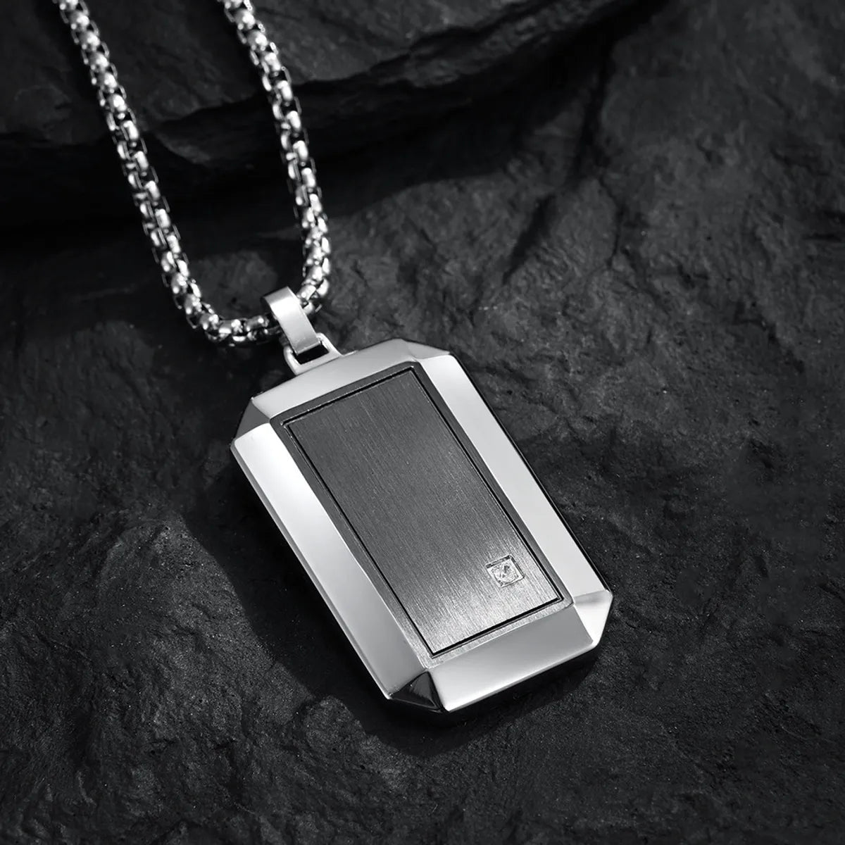 Simple Style Geometric 304 Stainless Steel Inlay Zircon Men'S Pendant Necklace