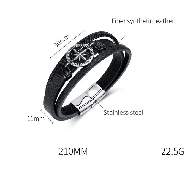 Simple Style Geometric 304 Stainless Steel Pu Leather Plating Men'S Bracelets