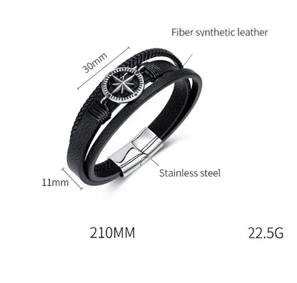 Simple Style Geometric 304 Stainless Steel Pu Leather Plating Men'S Bracelets