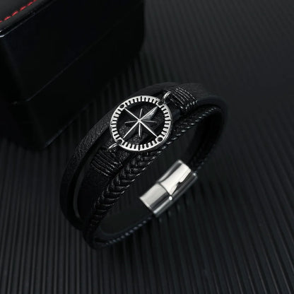 Simple Style Geometric 304 Stainless Steel Pu Leather Plating Men'S Bracelets