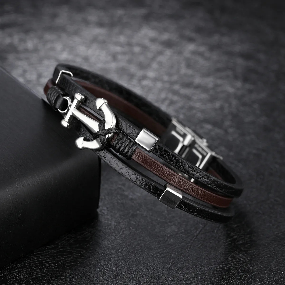 Simple Style Geometric 304 Stainless Steel Pu Leather Plating Men'S Bracelets