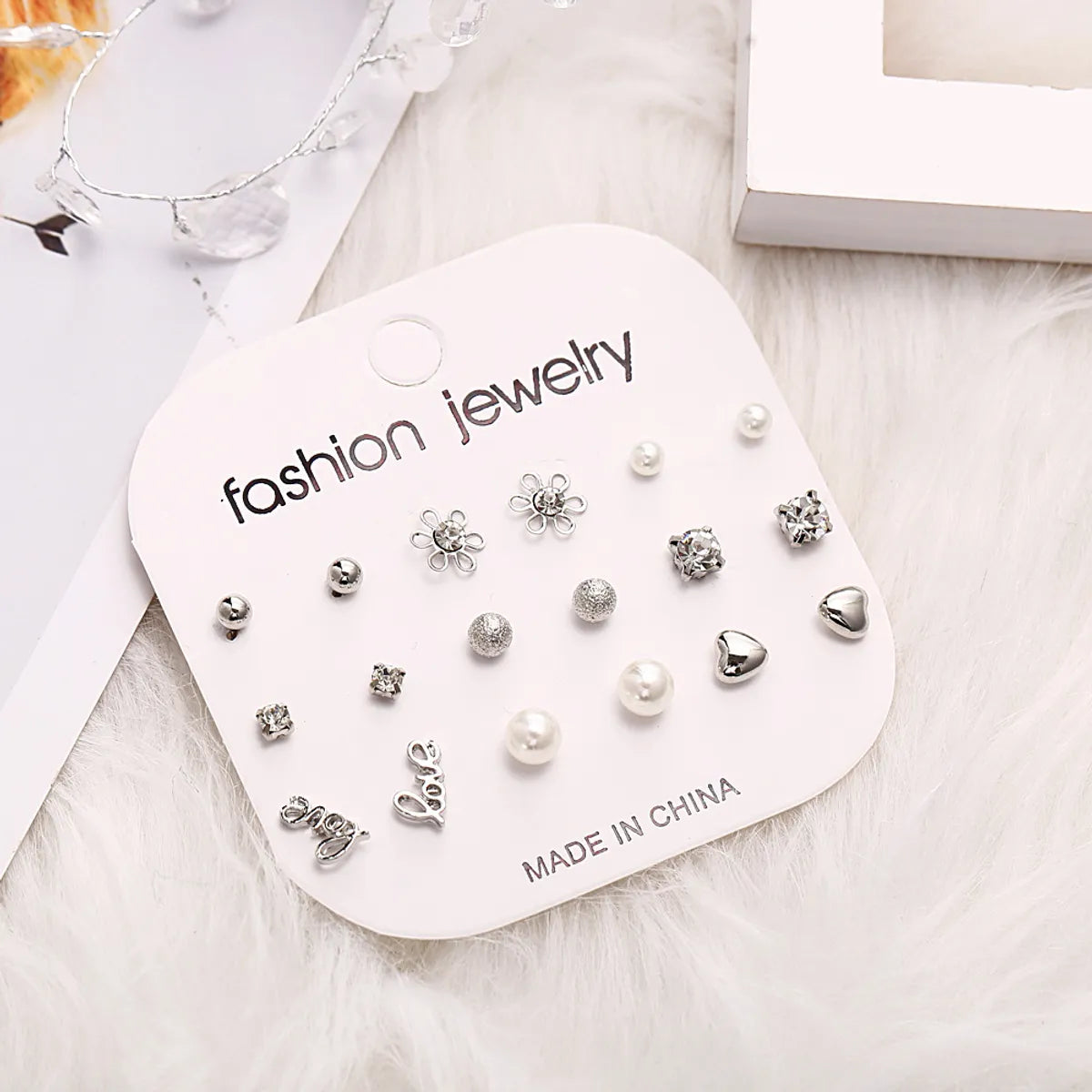 Simple Style Geometric Alloy Inlay Artificial Pearls Rhinestones Unisex Earrings 9 Pairs