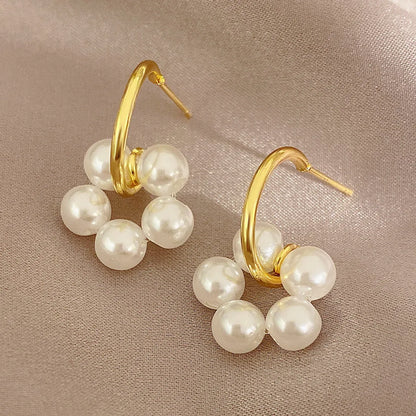 Simple Style Geometric Alloy Inlay Artificial Pearls Rhinestones Women's Ear Studs