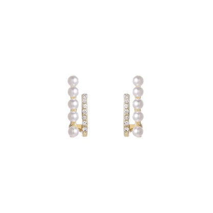 Simple Style Geometric Alloy Layered Artificial Pearls Rhinestones Women's Ear Studs 1 Pair