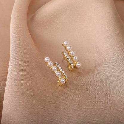 Simple Style Geometric Alloy Layered Artificial Pearls Rhinestones Women's Ear Studs 1 Pair