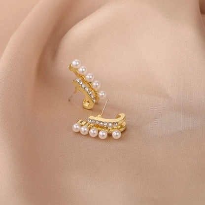 Simple Style Geometric Alloy Layered Artificial Pearls Rhinestones Women's Ear Studs 1 Pair