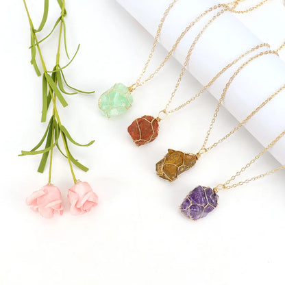 Simple Style Geometric Alloy Natural Stone Knitting Pendant Necklace