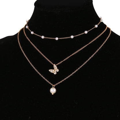 Simple Style Geometric Alloy Plating Inlay Rhinestones Gold Plated Women'S Layered Necklaces