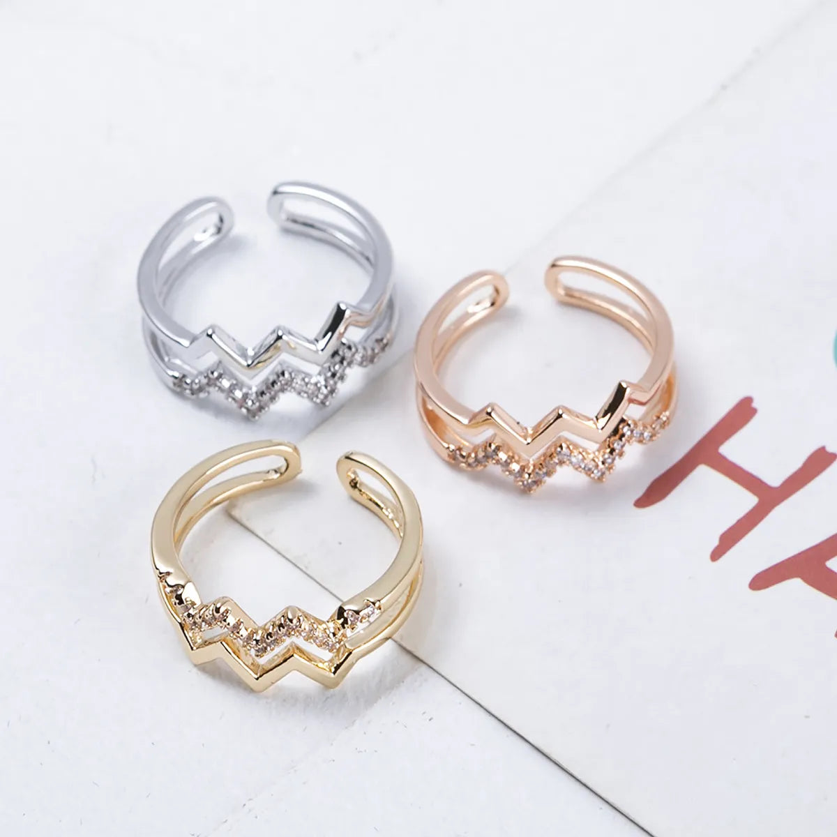 Simple Style Geometric Alloy Plating Rhinestones Women'S Open Ring