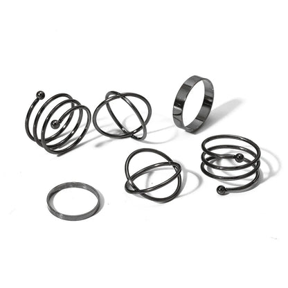 Simple Style Geometric Alloy Plating Rings 5 Pieces