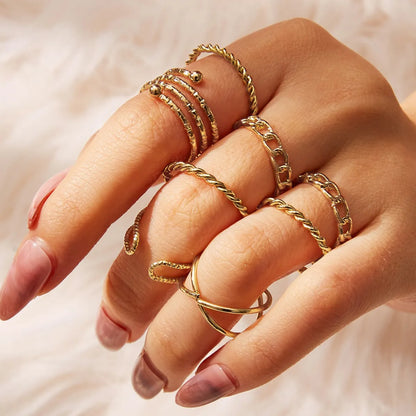 Simple Style Geometric Alloy Plating Rings 5 Pieces