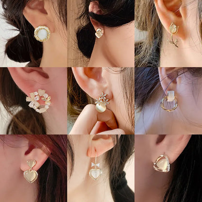 Simple Style Geometric Alloy Water Ripples Plating Inlay Opal Women's Ear Studs