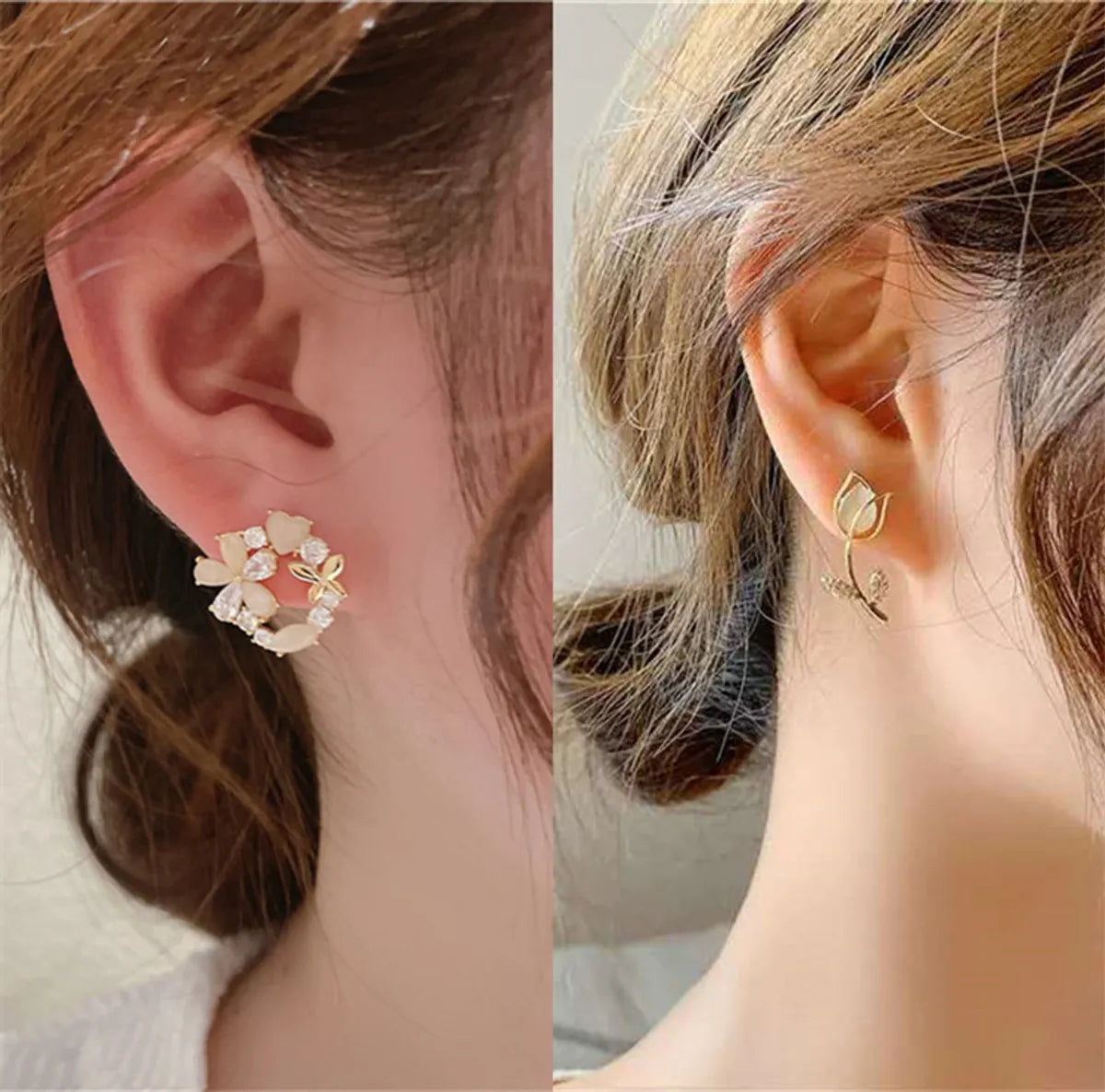 Simple Style Geometric Alloy Water Ripples Plating Inlay Opal Women's Ear Studs