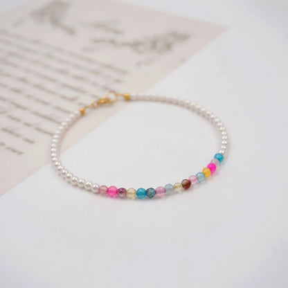 Simple Style Geometric Artificial Crystal Imitation Pearl Titanium Steel Wholesale Bracelets